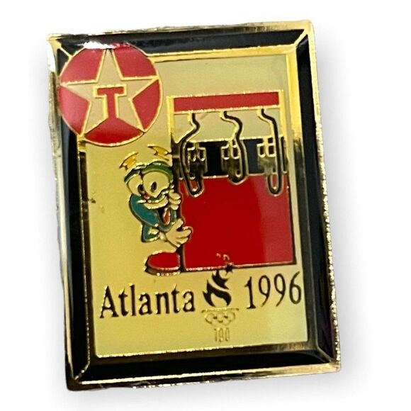 1996 Atlanta Olympics Izzy Sponsor Pin In Great Condition Gold Vintage Gas Pump - Picture 3 of 4